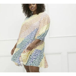 Eloquii Elements Colorful Dress Plus Size 18 Dots Whimsical Rainbow Fun Mod